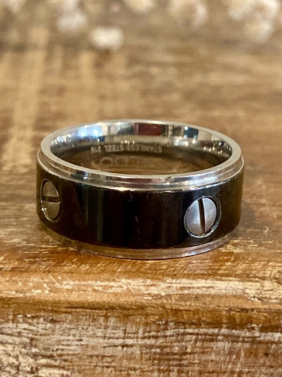 Aldo Other - Aldo Black and Silver Screw Accent Men's Ring Size 8.5